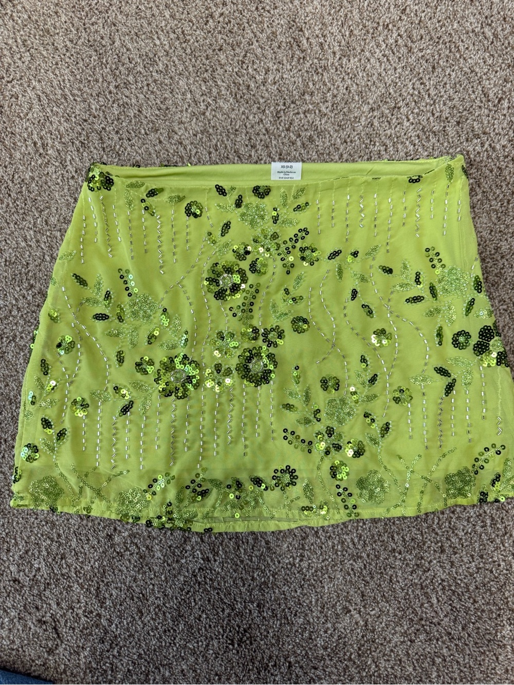 No Boundaries Lime Green Sequin Floral Mini Skirt